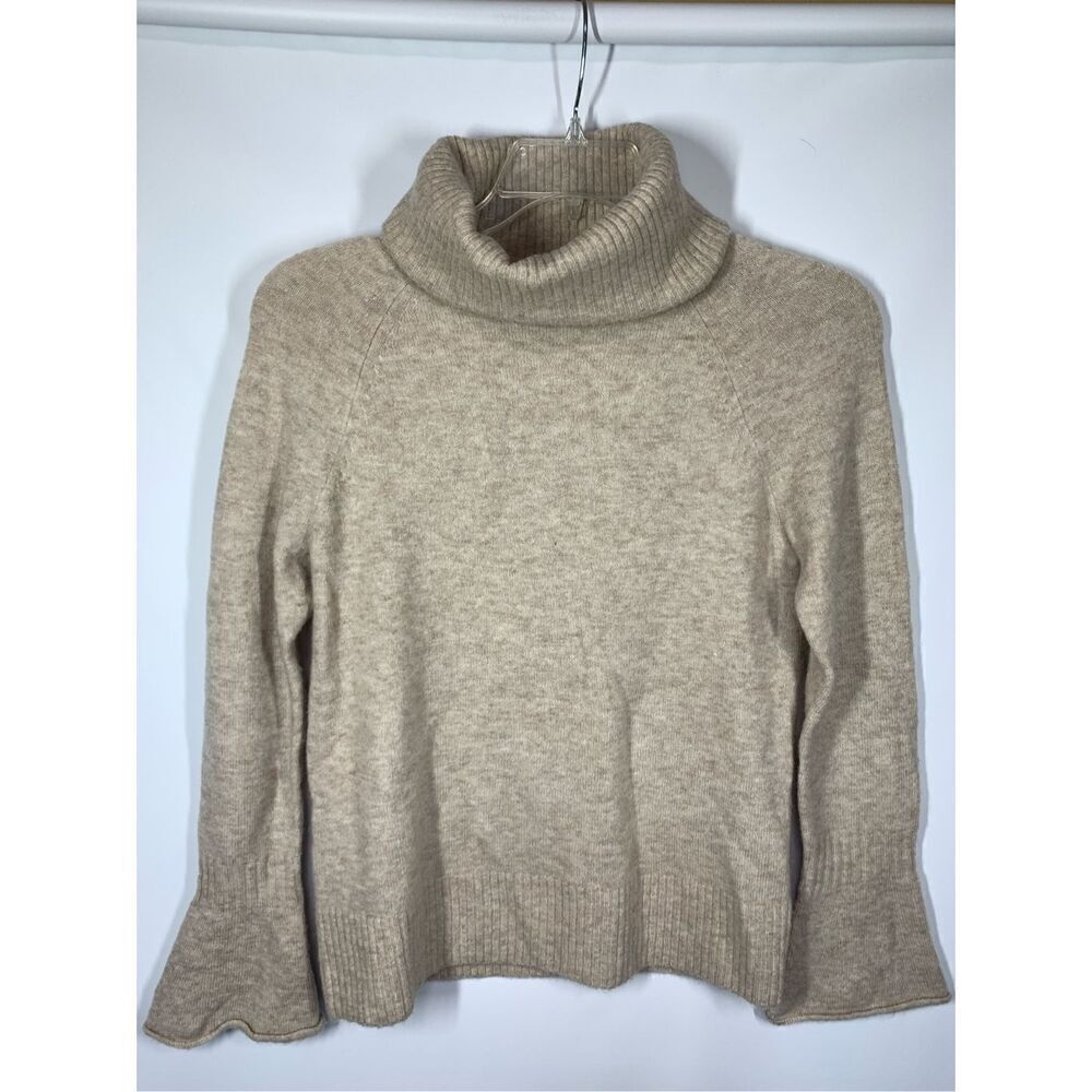1–LOFT Women's Flare Sleeve Acrylic Knit Turtleneck Sweater Beige Size XS
